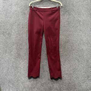 J Crew Winnie Pants Scalloped Hem Women 2 Red Mid Rise Side Zip Office Holiday